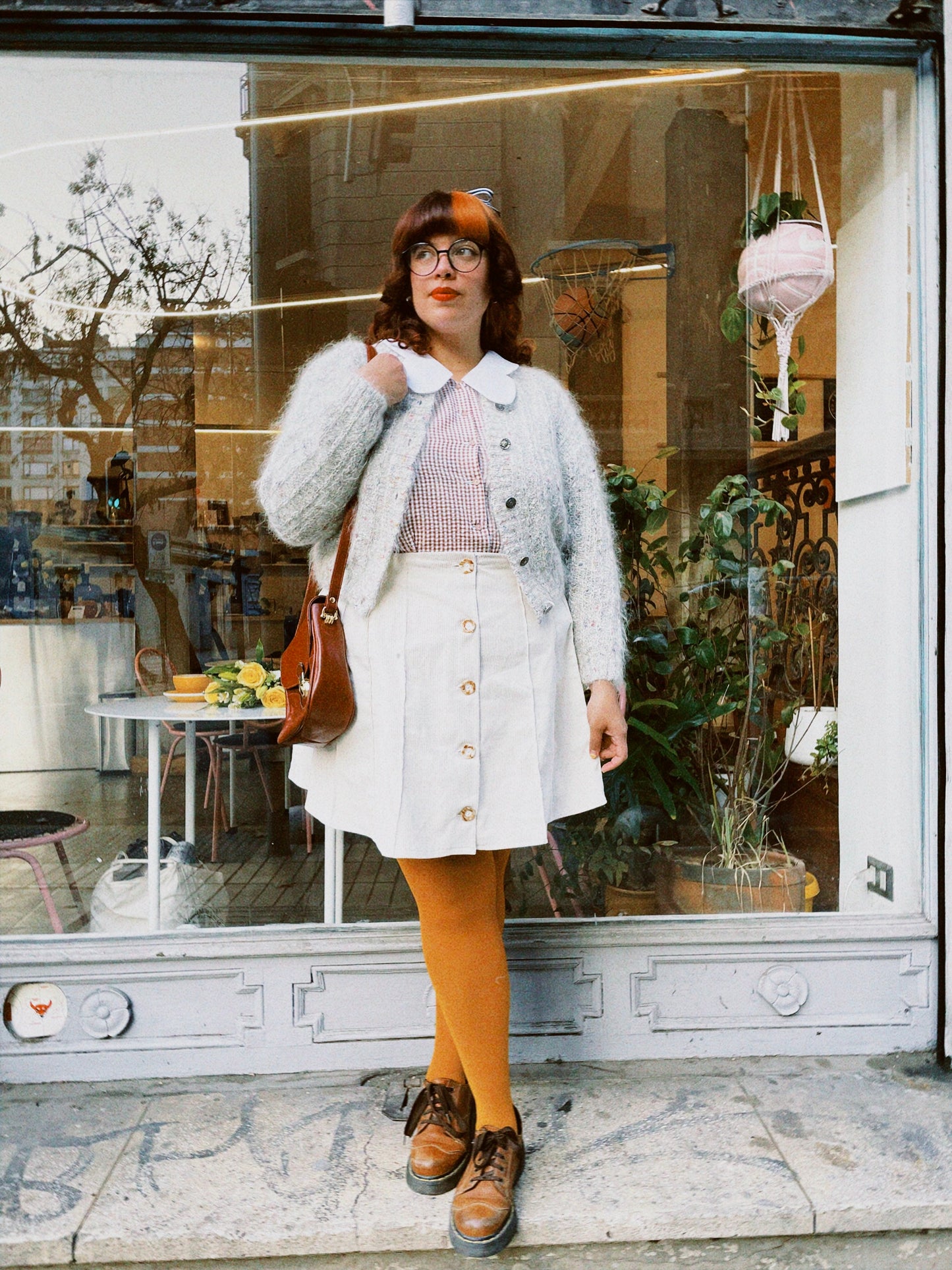 Falda retro cotele color crema