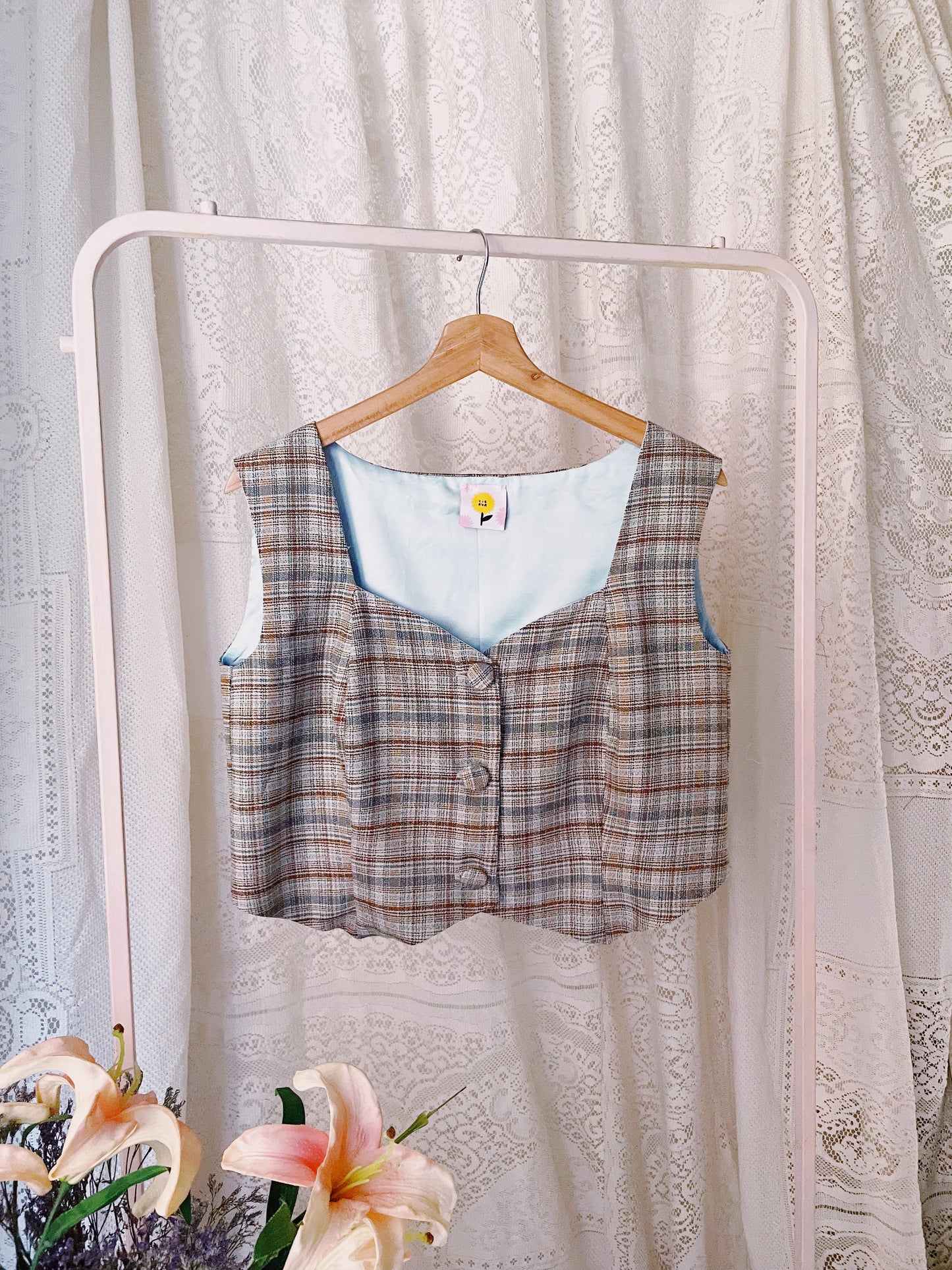 Vest Heart Tartan celeste STOCK