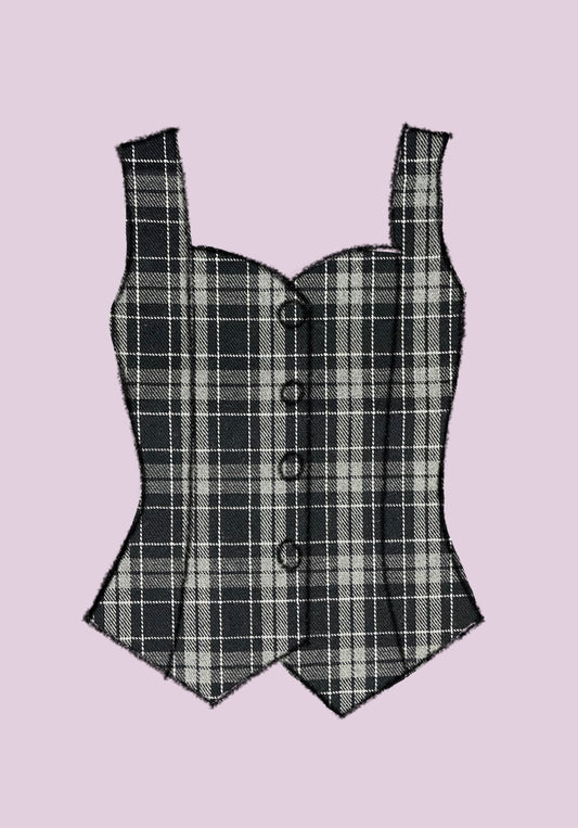 (PREORDER) Vest Sastrero Cuadrille y Gris Liso