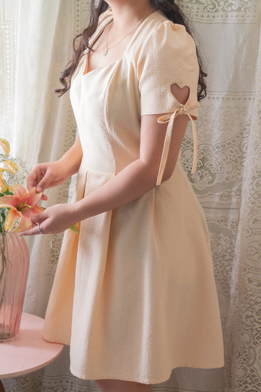 Vestido mini heart amarillo cuadritos