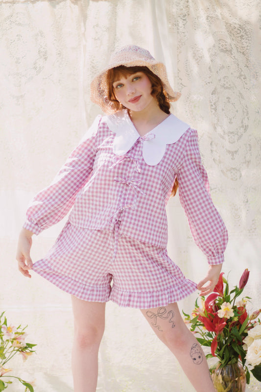 (PRE ORDER) Blusa Mariposa Gingham Rosa