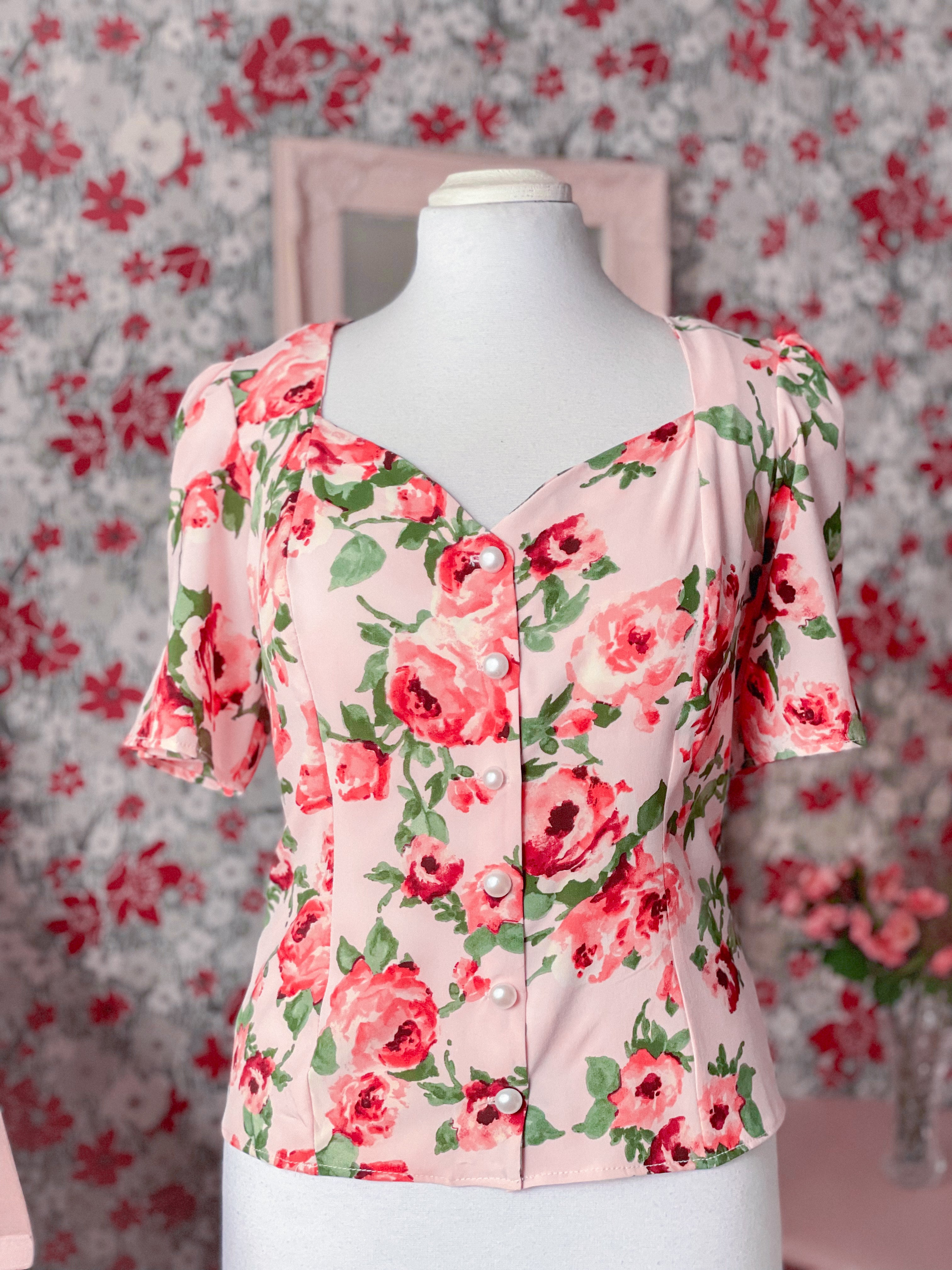 Blusa Heart Comoda y estiliza Flores Rosa gasa