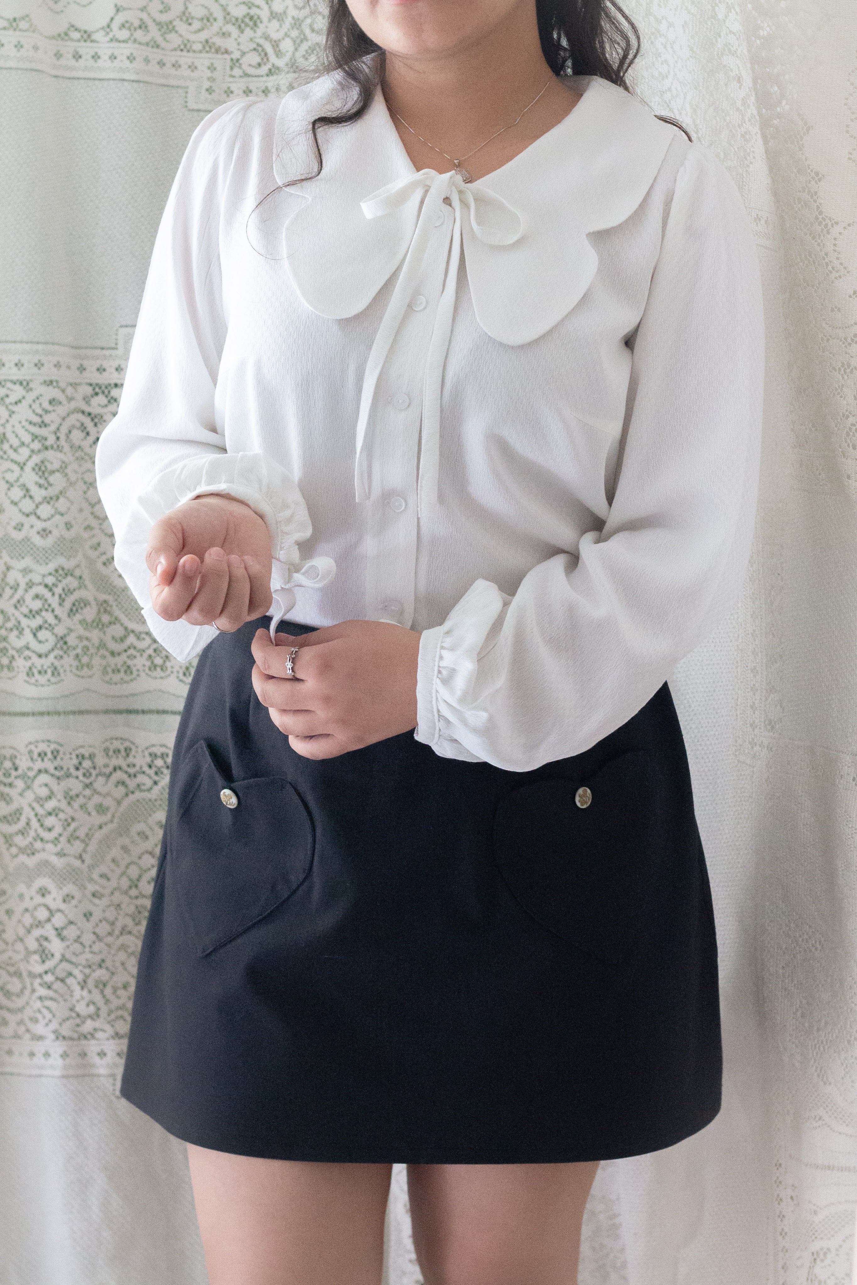 Blusa de Algodón con Cuello Mariposa blanco