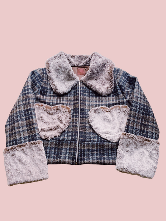 Fluffy Heart Tartan Lana
